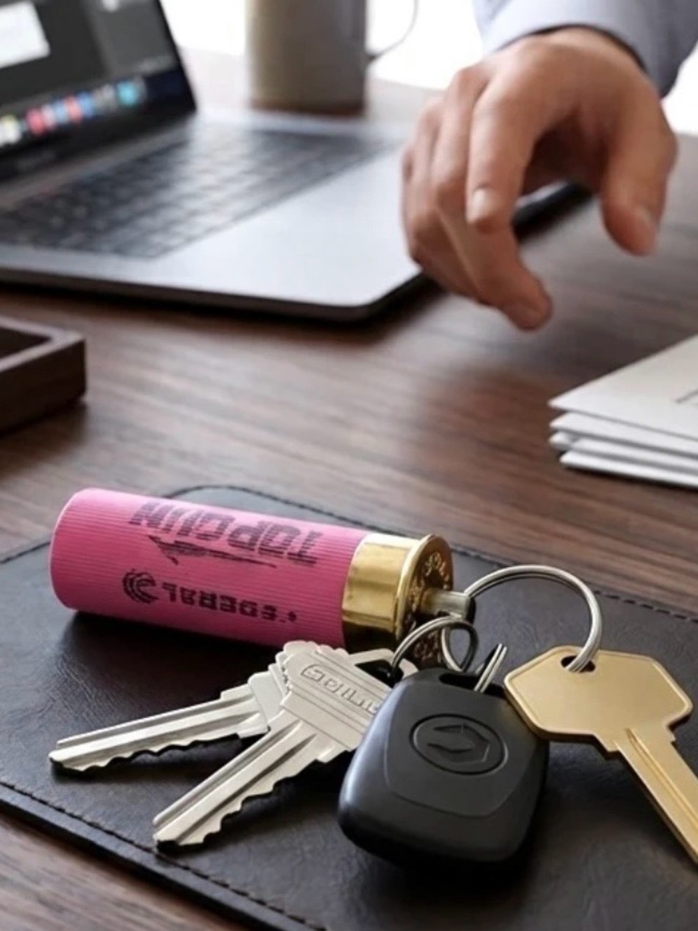 Handmade Pink Shell Shotgun Shell Keychain Upcycled Accessory - Picture 2 of 5